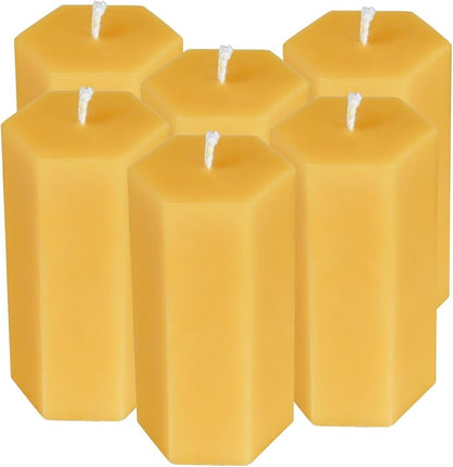 6PCS Hexagon Beeswax Pillar Candles,Large Handmade Pure Beeswax Candle,Unscented Smokelessï¼? * 4",18H, Raw