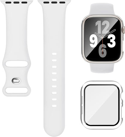 Compatible for Apple Watch Series 11 10 Band 46mm and Case with Screen Protector, Soft Silicone Sport Strap Bands and Protective Cover with Tempered Glass for iWatch Series 11 10
