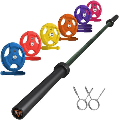 7FT Olympic Barbell Bar with Weight Plate Set Combo, Solid Olympic Bar with Bearings, 700Lbs Capacity Weight Bar for Home Gym Strength Training, Weightlifting, Powerlifting, Fit for 2" Olympic Plates