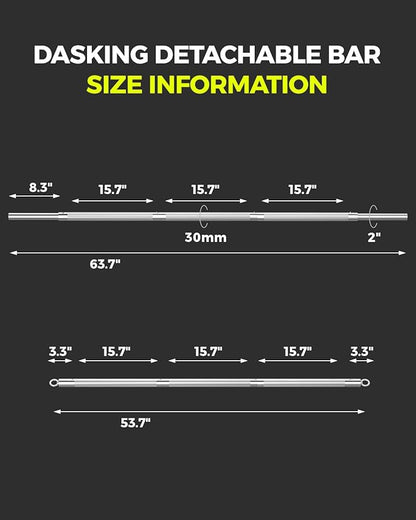 DASKING 4ft/4.9ft Barbell, 1-Inch Standard Detachable Bar, Portable Strength Training Bar for Weightlifting, Squat, Bench Press, Home Gym, 450LBS, Includes Silent Collars