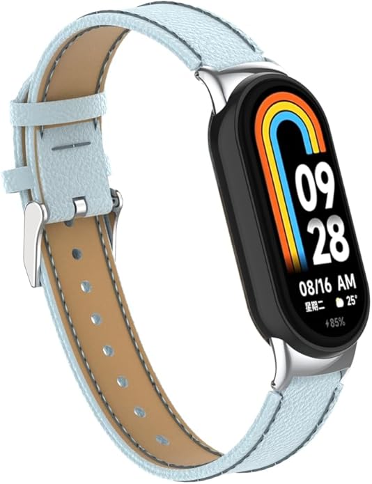 HOPMC Mi Band 8 Fashion Metal Connector Lychee Grain Leather Strap Replacement Wristbands Strap Compatible for Xiaomi Mi Smart Band 8 /8NFC /9/10（Not included Tracker ）