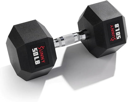 Sunny Health & Fitness Hex Style Dumbbell 5 LBS TO 50 LBS Chrome Handles, Hand Weight for Strength Training, Home Gym, Exercise, Workout Equipment Multiple Size Options