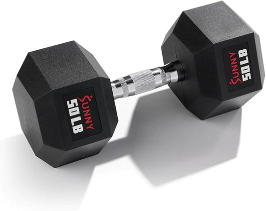 Sunny Health & Fitness Hex Style Dumbbell 5 LBS TO 50 LBS Chrome Handles, Hand Weight for Strength Training, Home Gym, Exercise, Workout Equipment Multiple Size Options