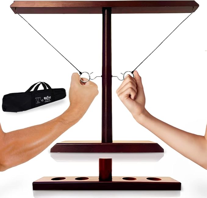 Swooc Games® - Battle Hooks XL Hook and Ring Game with Ladder - 20 Second Set Up - Hook and Ring Toss Game for Adults - Wooden Ring Hook Tossing Game - Tabletop Ring Hook Game