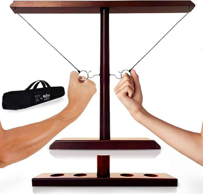 Swooc Games® - Battle Hooks XL Hook and Ring Game with Ladder - 20 Second Set Up - Hook and Ring Toss Game for Adults - Wooden Ring Hook Tossing Game - Tabletop Ring Hook Game