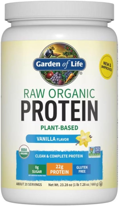 Garden of Life Protein Powder, Vegan Protein Powder, BCAA, Probiotics & Digestive Enzymes, Gluten & Lactose Free, Vanilla, 1.5 LB