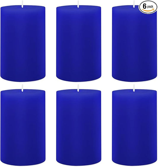 6 Packs 2.75x4 Inch Blue Colored Pillar Candles, Unscented Dripless Cylinder Wax Candles for Home Table Holiday Party Spa Decor Emergency Power Outage