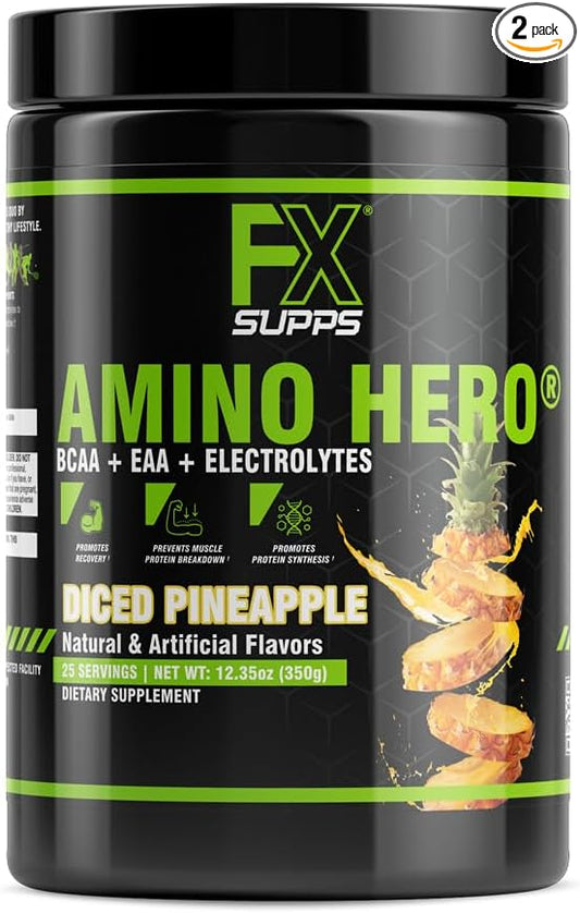 FXSUPPS Amino Hero Diced Pineapple Flavor(25 Servings)|Post-Workout Recovery Drink for Men and