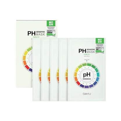 SAM?™U PH Sensitive Pore Fit Face Mask ??Pore Tightening & Exfoliating Vegan Sheet Mask with AHA, BHA, PHA, LHA, Texture Refining, Travel-Friendly Korean Skincare (5 Sheets)