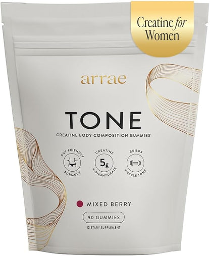 Arrae Tone Gummies – Creatine Monohydrate 5g for Women – Support Lean Muscle, Strength & Recovery – Hormone-Friendly Muscle Toning Supplement – Mixed Berry Flavor – 90 Count