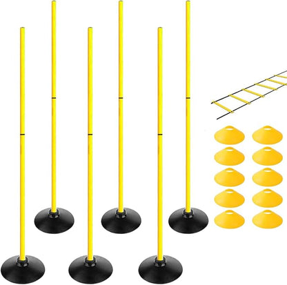 TNZMART 4.9FT Training Agility Poles Set Detachable Soccer Training Sticks Slalom Poles with 10 Disc Cones and Speed Ladder