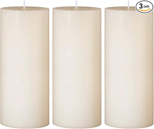 3 Packs 2.8x6 Inch Ivory Pillar Candles, Unscented Dripless Non-Toxic Smokeless Clean Long Lasting Burning Cylinder Candles for Home Dinner Table Decoration Power Outage Emergency