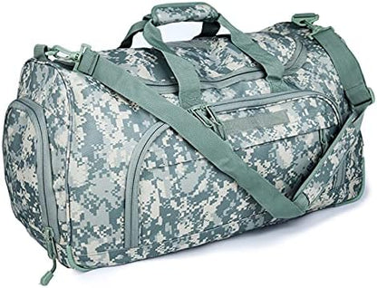 Gym Bag for Women & Men Tactical Duffle Military Weekender Work Out Lightweight Waterproof Sports Tote Shoe Pocket ACU
