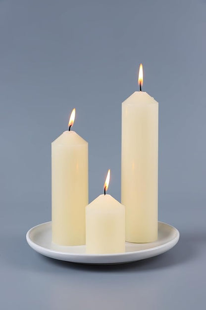 36 Pcs Pillar Candles, Unscented Ivory White Pillar Candles Bulk Set, Long Burning Wax Candles Dripless Smokeless for Wedding Centerpieces, Fireplace, Special Occasion, 2 in by 3, 5.9, 7.8 in