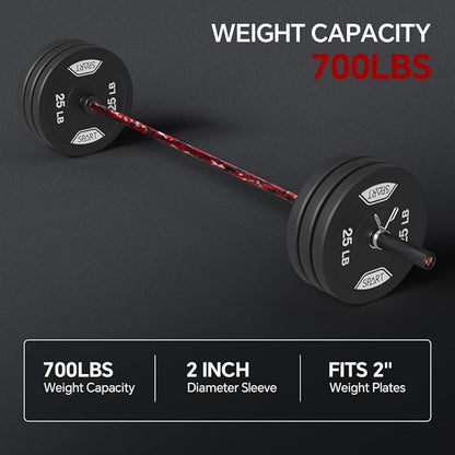 7FT Olympic Barbell Bar with Weight Plate Set Combo, Solid Olympic Bar with Bearings, 700Lbs Capacity Weight Bar for Home Gym Strength Training, Weightlifting, Powerlifting, Fit for 2" Olympic Plates