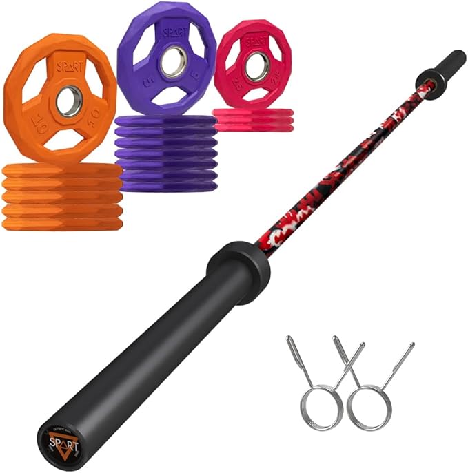 7FT Olympic Barbell Bar with Weight Plate Set Combo, Solid Olympic Bar with Bearings, 700Lbs Capacity Weight Bar for Home Gym Strength Training, Weightlifting, Powerlifting, Fit for 2" Olympic Plates