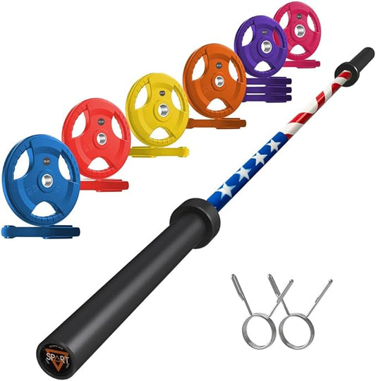 7FT Olympic Barbell Bar with Weight Plate Set Combo, Solid Olympic Bar with Bearings, 700Lbs Capacity Weight Bar for Home Gym Strength Training, Weightlifting, Powerlifting, Fit for 2" Olympic Plates