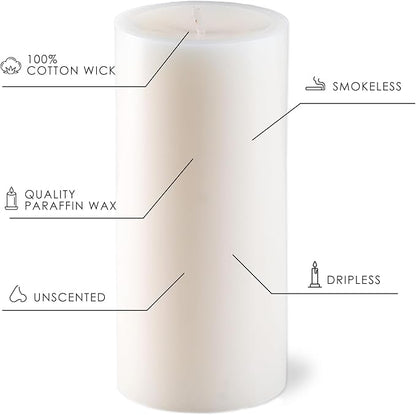 White Pillar Candles Set, 12 Packs, 2.8 in x 4, 6, 8 Inch Assorted Size Unscented Pillar Candles Bulk for Home Decor, Long Burning Candle for Emergency, Holiday Dinner, Dripless & Smokeless