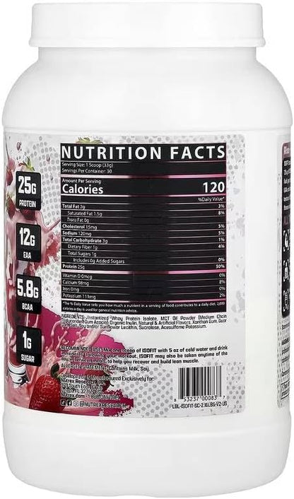 Nutrex Research IsoFit Whey Protein Powder Instantized 100% Whey Protein Isolate (30 Servings (Pack of 1), Strawberries & Cream)