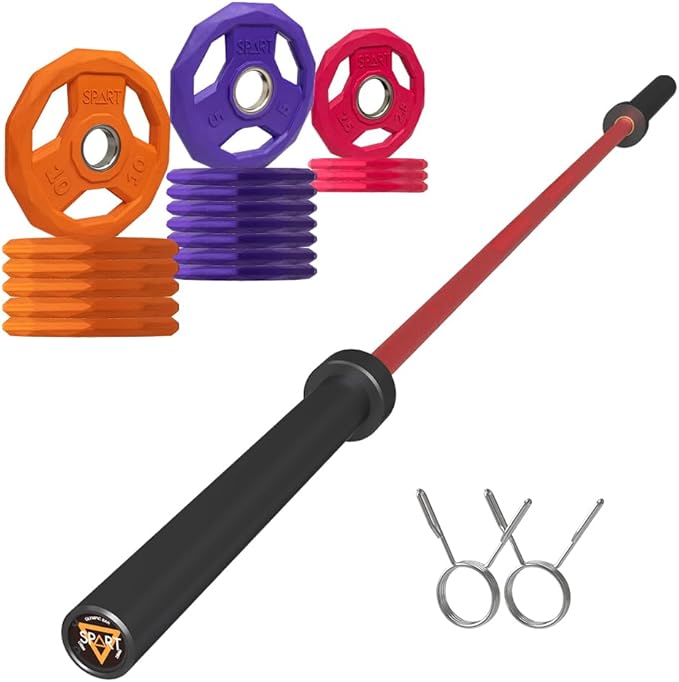 7FT Olympic Barbell Bar with Weight Plate Set Combo, Solid Olympic Bar with Bearings, 700Lbs Capacity Weight Bar for Home Gym Strength Training, Weightlifting, Powerlifting, Fit for 2" Olympic Plates