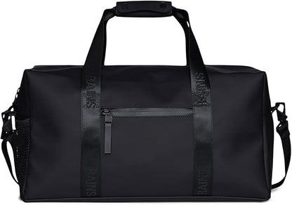 RAINS Trail Gym Bag - Black Waterproof Sports Duffel Bag for Men and Women with Shoulder Strap, Carry Handles and Mesh Pocket for Training or Travel - 2 Year Warranty