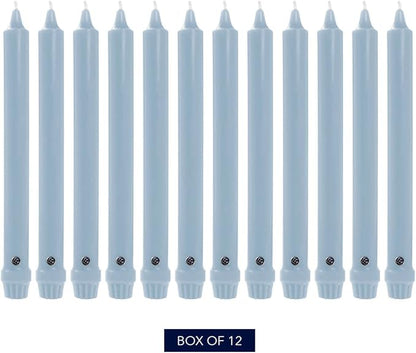 Colonial Candle Unscented Taper Candle, Classic Collection, Coastal Blue, 8 in, Pack of 12 - Up to 6 Hours Burn