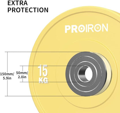 PROIRON Olympic Rubber Bumper Plates,Floor Protective Weight Plates,2" Solid Weight Plates for Barbell Strength Training and Weight Lifting,Less Impact, Absorb Bounce & Shock,5KG(11LB)/10KG(22LB)/15KG(33LB)/20KG(44LB),Single or Pair