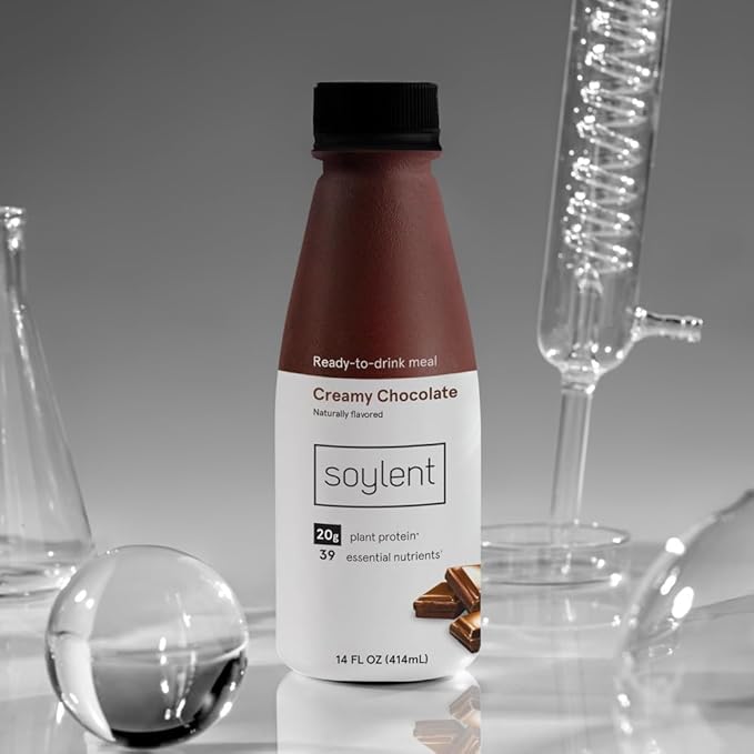 Soylent Creamy Chocolate Meal Replacement Shake, Ready-to-Drink Plant Based Protein Drink, Contains 20g Complete Vegan Protein and 1g Sugar, 14oz, 12 Pack