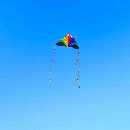 Delta Kite for Kids & Adults - Easy to Fly Large Single Line Beach Kite with 300ft String Handle Included, Perfect for Beginners, Teens