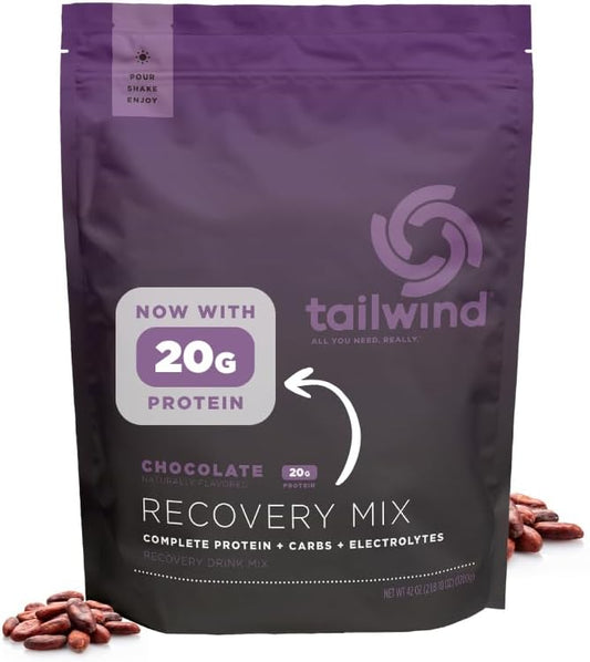 Tailwind Nutrition Recovery Mix, 20 Grams Complete Protein, Carbohydrates, and Electrolytes Powder Drink Mix for Post-Workout, Free of Gluten, Soy, and Dairy, Vegan, 20 Servings, Chocolate