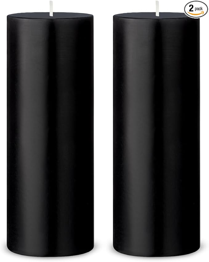 2 Packs 3x8 Inch Black Pillar Candles, Dripless Unscented Cylinder Wax Candles for Wedding, Home Decor, Dinner Table, Party, Power Outage, Emergency - 100 Hours Burn Time