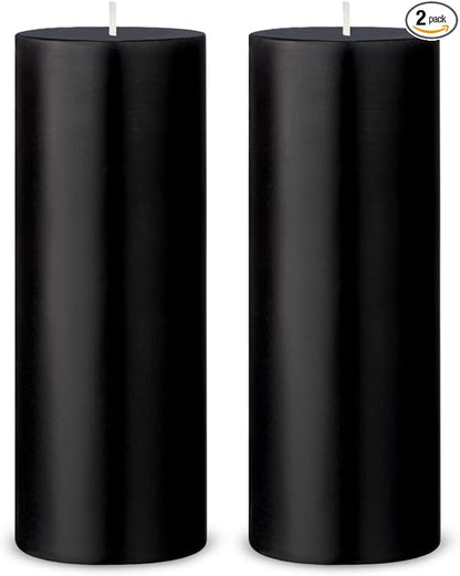 2 Packs 3x8 Inch Black Pillar Candles, Dripless Unscented Cylinder Wax Candles for Wedding, Home Decor, Dinner Table, Party, Power Outage, Emergency - 100 Hours Burn Time