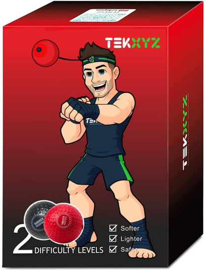 TEKXYZ Boxing Reflex Ball, 2 Difficulty Levels Boxing Ball with Headband, Perfect for Reaction, Agility, Punching Speed, Fight Skill and Hand Eye Coordination Training