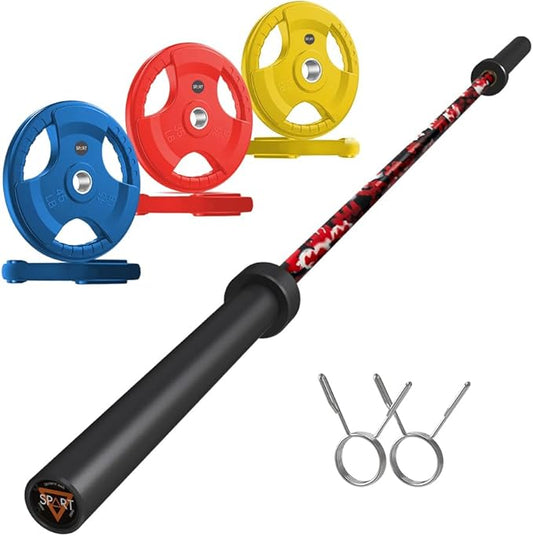 7FT Olympic Barbell Bar with Weight Plate Set Combo, Solid Olympic Bar with Bearings, 700Lbs Capacity Weight Bar for Home Gym Strength Training, Weightlifting, Powerlifting, Fit for 2" Olympic Plates
