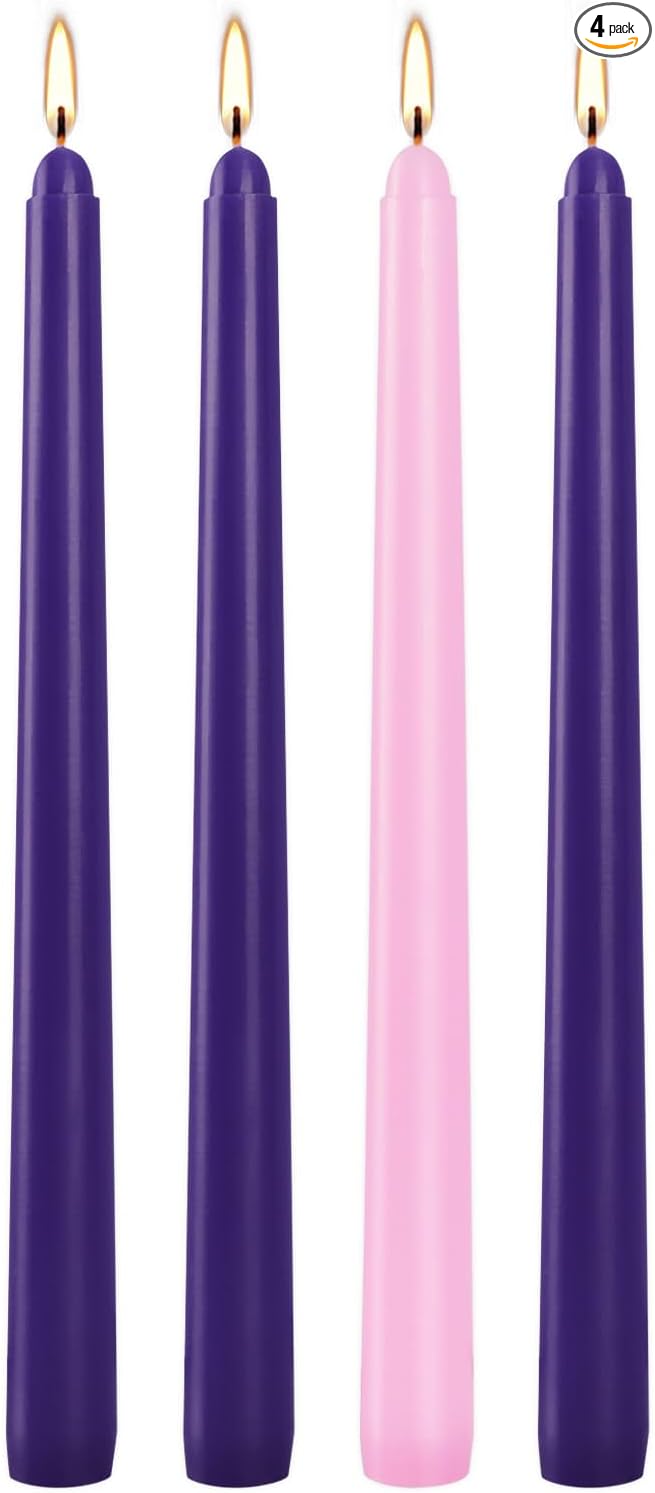 4 Pack Advent Taper Candles Premium Hand Dipped 10in Unscented Christmas Taper Candles - Ideal for Seasonal Celebrations, Holidays, Church, Celebration, Party