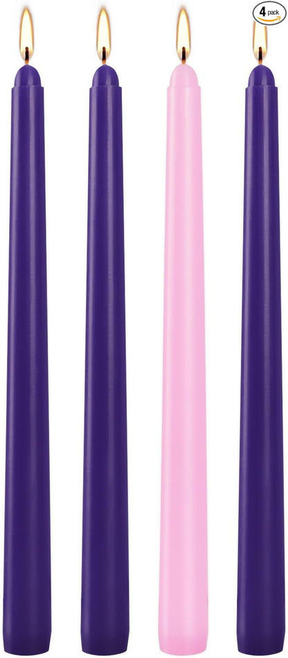 4 Pack Advent Taper Candles Premium Hand Dipped 10in Unscented Christmas Taper Candles - Ideal for Seasonal Celebrations, Holidays, Church, Celebration, Party