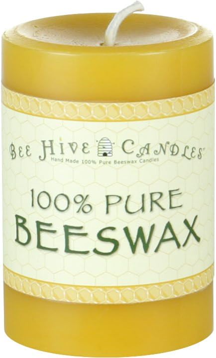 100% Pure Beeswax Pillar Candle (3" x 4") | Natural Beeswax Candles | Soy, Paraffin & Fragrance Free | Handmade in The USA