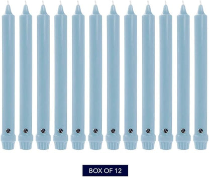 Colonial Candle Unscented Taper Candle, Classic Collection, Coastal Blue, 12 in, Pack of 12 - Up to 10 Hours Burn