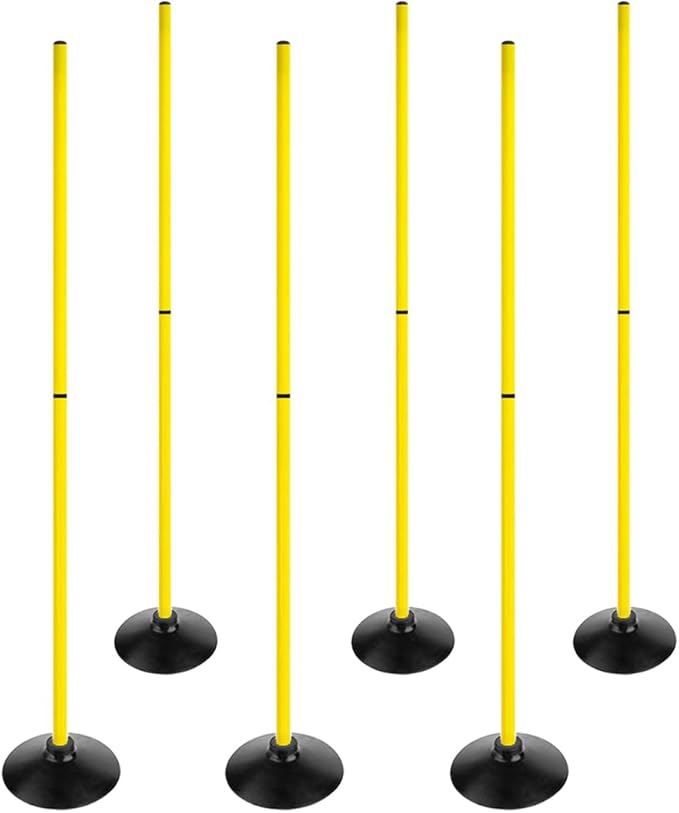 6FT Soccer Agility Poles with Rubber Base Detachable Speed Agility Stick Slalom Speed Training Pole Set for Sports