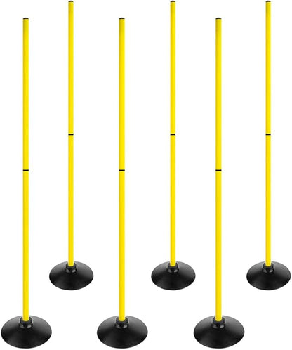 6FT Soccer Agility Poles with Rubber Base Detachable Speed Agility Stick Slalom Speed Training Pole Set for Sports