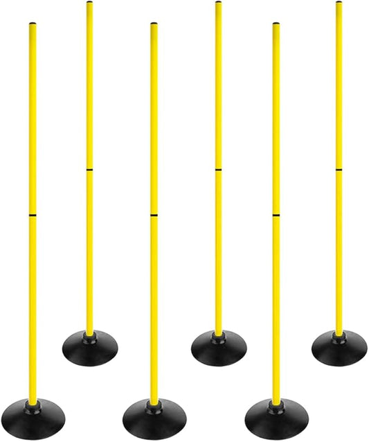 6FT Soccer Agility Poles with Rubber Base Detachable Speed Agility Stick Slalom Speed Training Pole Set for Sports