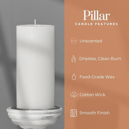 Simply Soson 3x6 inch White Pillar Candles Set of 3, Smooth Texture, Unscented White Candles, Dripless Candles, 3 inch Pillar Candles Ideal as Wedding, Parties, Spas, Dinner, Home Decoration, Church