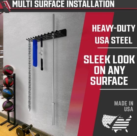 IRON AMERICAN (BEAST + OMEGA) Gym Storage Racks 9 & 11 Hook (2-RACKS) Heavy-Duty Gym Wall Organizer Gym Caddy Hanger - Gym Accessory Storage - Resistance Bands, Jump Ropes, Barbells, Lifting Belts, Cable Attachments