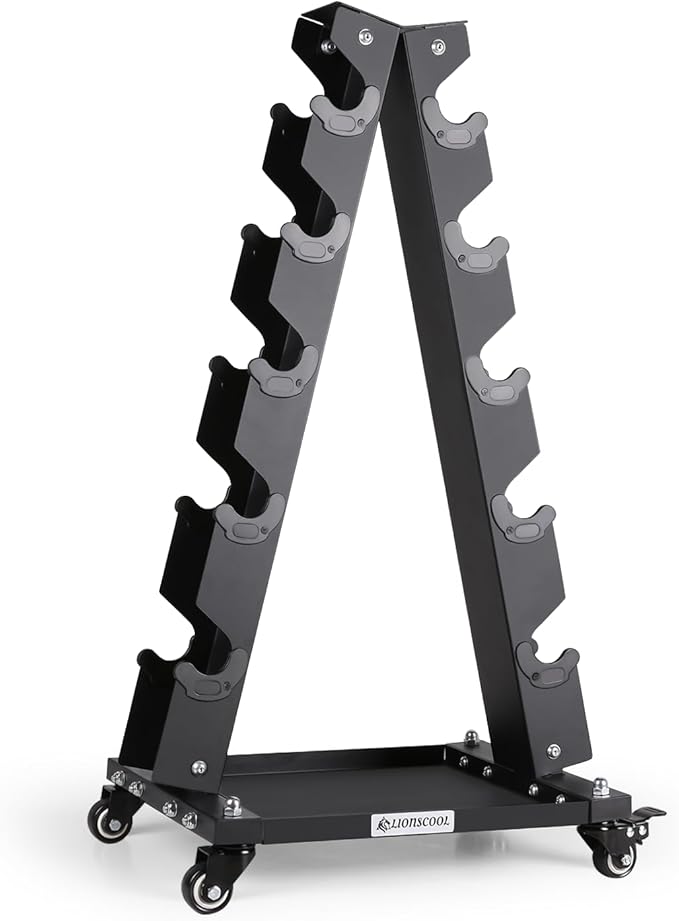 LIONSCOOL Premium Solid Steel Dumbbell Rack Stand Only, A-Frame Portable Weight Storage Organizer with Optional Tray and Wheels, Perfect for Home Gym Fitness Storage (200LBS/300LBS/700LBS Weight Capacity Available)