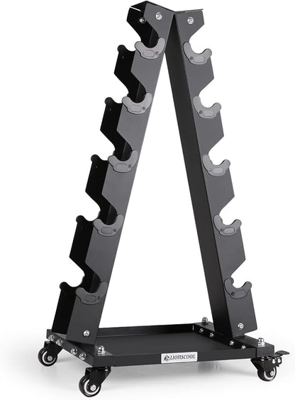 LIONSCOOL Premium Solid Steel Dumbbell Rack Stand Only, A-Frame Portable Weight Storage Organizer with Optional Tray and Wheels, Perfect for Home Gym Fitness Storage (200LBS/300LBS/700LBS Weight Capacity Available)