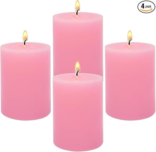 2x3 Inch Pink Pillar Candles Small 24 Hours Unscented Dripless Flat Top Column Cylinder Candles for Dinner Table Christmas Wedding Home Valentine's Day Relaxation Spa Church, 4 Packs