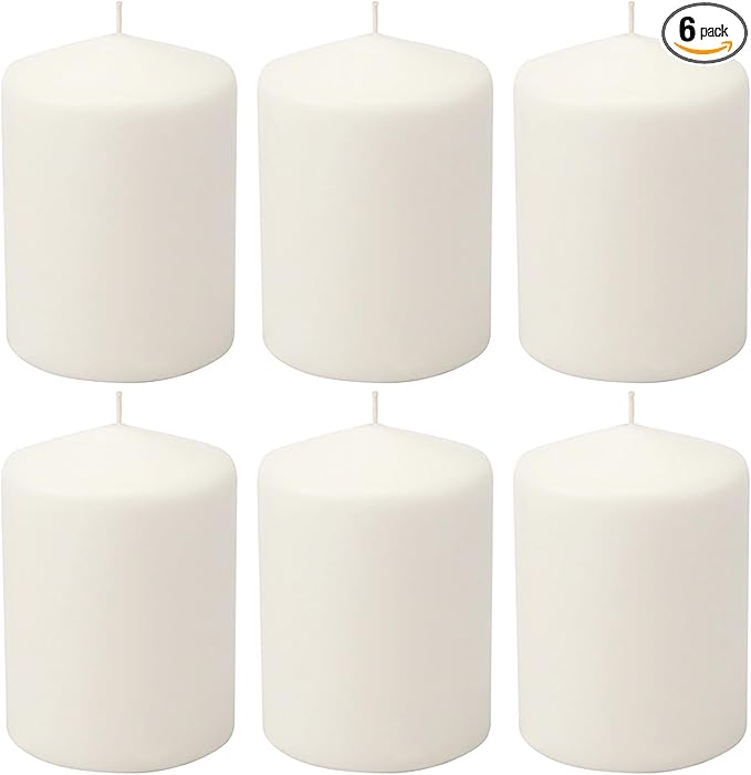 Stonebriar Unscented White Tall Pillar Candles, 35 Hour Burning Candle Pillars, Perfect for Decor, Weddings, Emergencies 3" X 4", 6 count