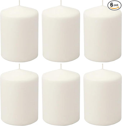 Stonebriar Unscented White Tall Pillar Candles, 35 Hour Burning Candle Pillars, Perfect for Decor, Weddings, Emergencies 3" X 4", 6 count