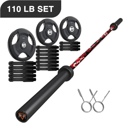 7FT Olympic Barbell Bar with Weight Plate Set Combo, Solid Olympic Bar with Bearings, 700Lbs Capacity Weight Bar for Home Gym Strength Training, Weightlifting, Powerlifting, Fit for 2" Olympic Plates