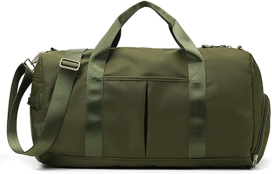 ZUEVI Sports Gym Duffel Bag for Women Waterproof Weekender Travel Bag with Shoes Compartment Dry and Wet Separation for Training Swim Yoga(Army Green)